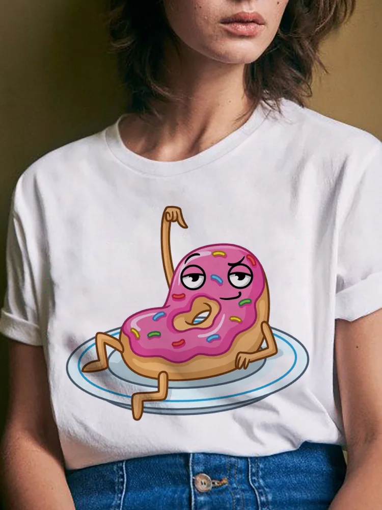 

Femme Harajuku Short Sleeves T Shirt Women Funny Donuts Printed Girl Black White Tshirt Summer Cartoon Graphic Tee Shirt T-Shirt