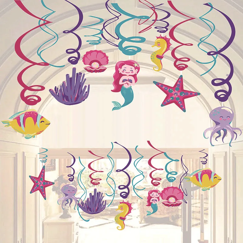 

6pcs/lot Girls Favors Lovely Mermaid Theme Decorations Ceiling Hanging Swirls Birthday Party Garlands DIY Baby Shower Spiral