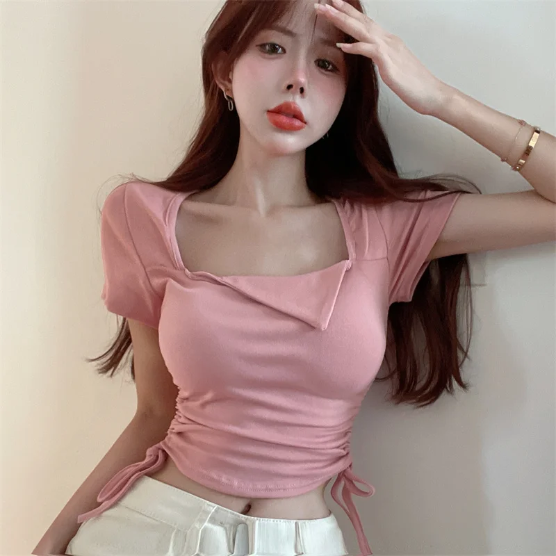 Розово-белый сексуальный милый Рисунок стринги с коротким рукавом |