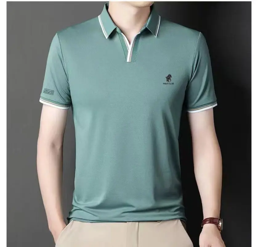 

2023 Summer New Men's Mid Youth Scissor Neck Plus Size Loose Breathable Fashion Short Sleeve T-shirt POLO Shirtshirt for men