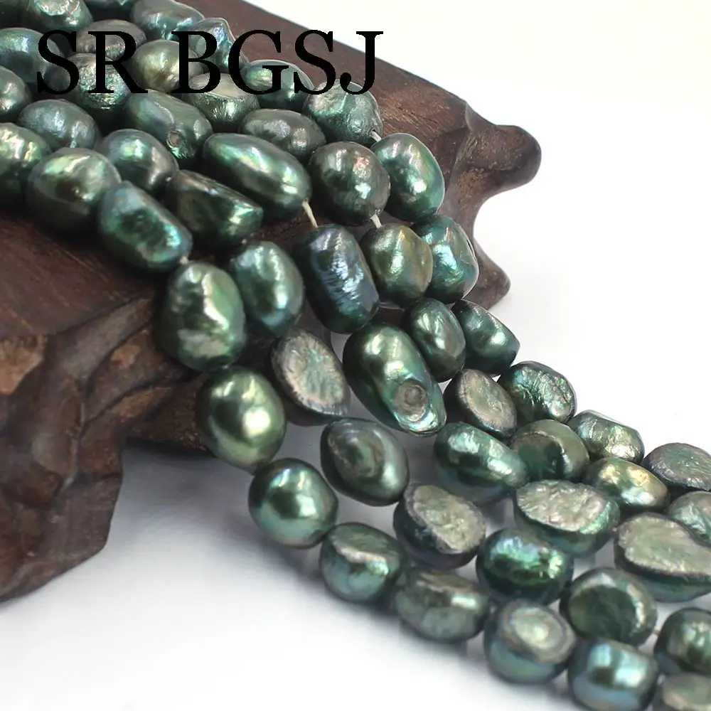 

Free Ship 9x12mm Army Green Irregular Freeform Rice Natural Freshwater Pearl Beads for Jewelry Diy 14"