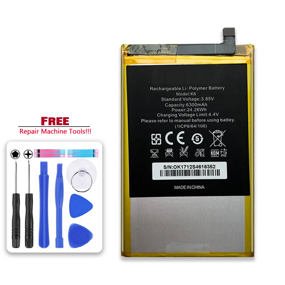 

K6 6300mAh Large Capacity Mobile Phone Replacement Battery For Oukitel K6 High Quality Battery Li-polym Bateria