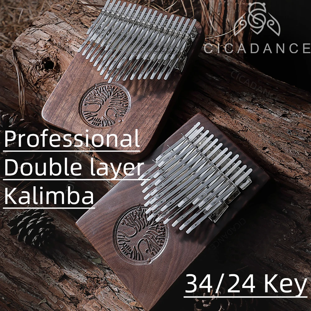 Enlarge Kalimba 24/34 Keys Thumb Piano B/C Tone Double Layer Black Walnut Beginners Professional Musical Instrument Gift With Bag Pickup