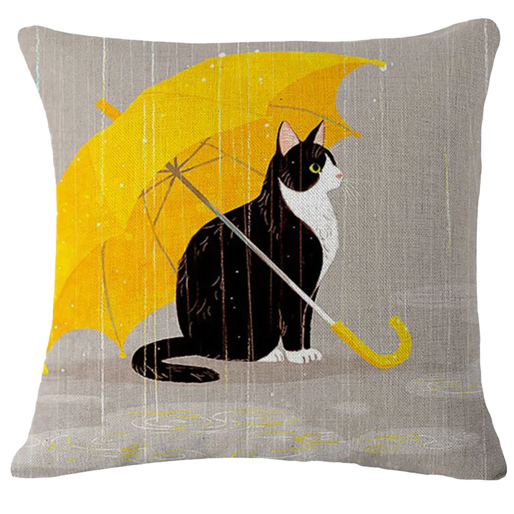 

Cat Throw Pillow Case Cotton Linen Cushion Cover Home Sofa Decoration (Cat and Umbrella)