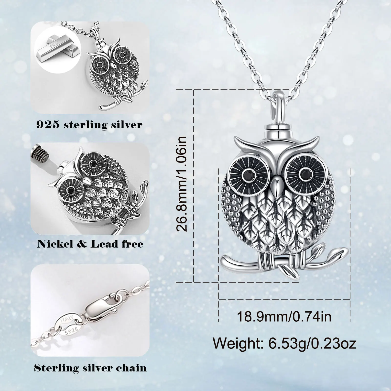 Eudora 925 Стерлинговое Серебро Сова зола урна кулон винтажная Циркон памятное