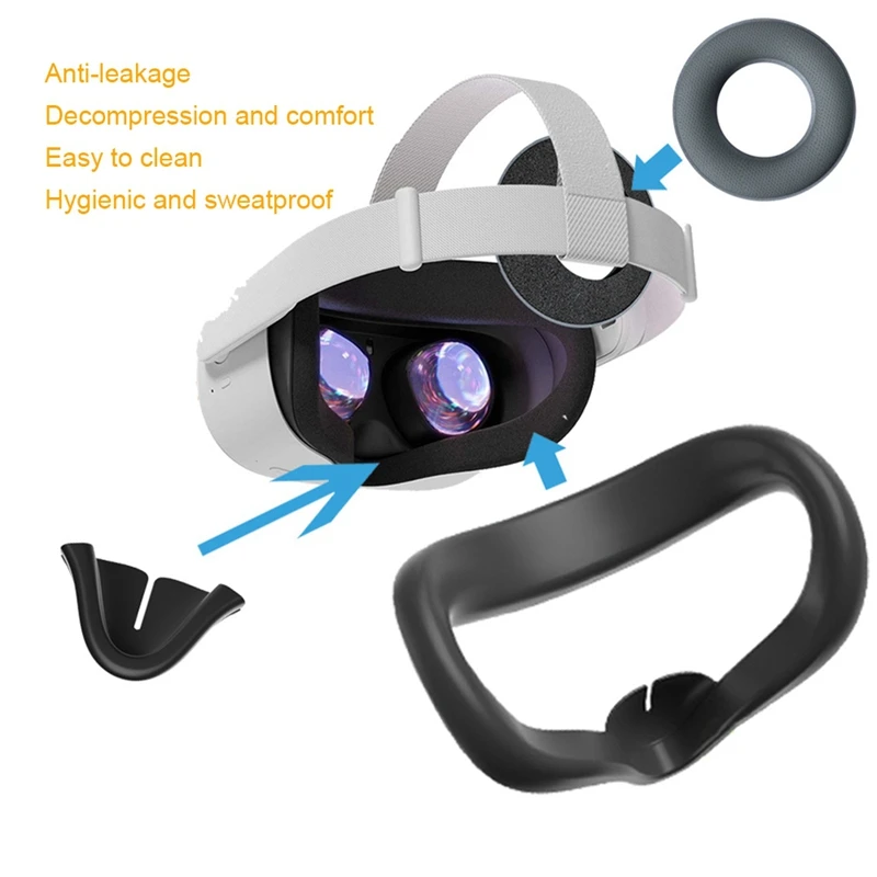 

For Oculus Quste 2 VR Glasses All-In-One Accessories Silicone Nose Sticker Face Mount Breathable Back Head Pad Set