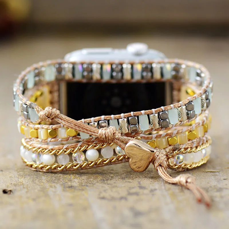 Romantic Shell Beads Aple Watch Band Woven 3 Strands Wrap Vegan Rope Wristwatch Strap Bracelet Men Women Jewellery Accessories |