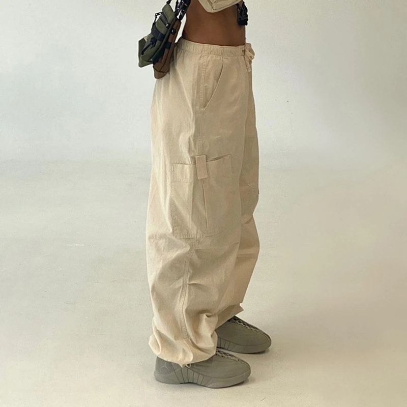 

2022 Drawstring Baggy Y2K Cargo Pants Women Low Waist Sweatpant Pants Vintage Street Pockets Wide Joggers Pants