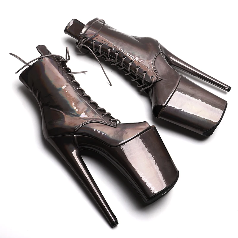 Leecabe 23 см/9 дюймов Голография блестящие сексуальные ботинки из искусственной кожи