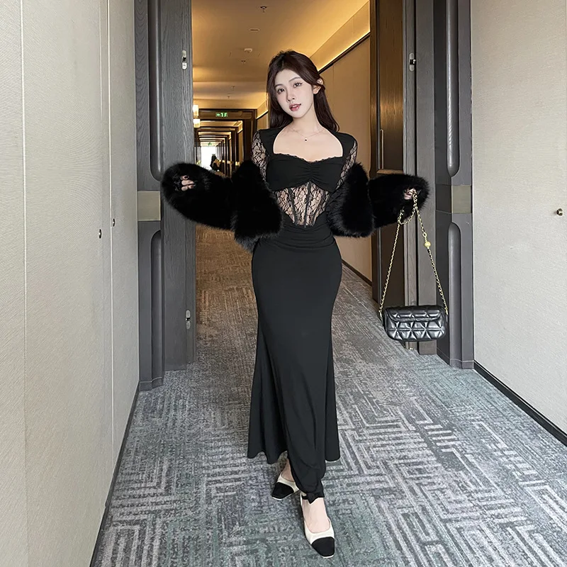 Женское кружевное платье в стиле пэчворк