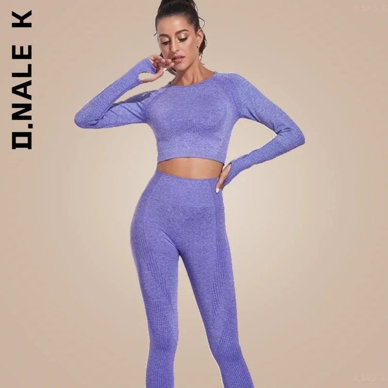

D.Nale K Summer Clothes Women'S Tracksuit Seamless Leggings Fitness Sportswear Workout Set For Outfit Sports Top Suit