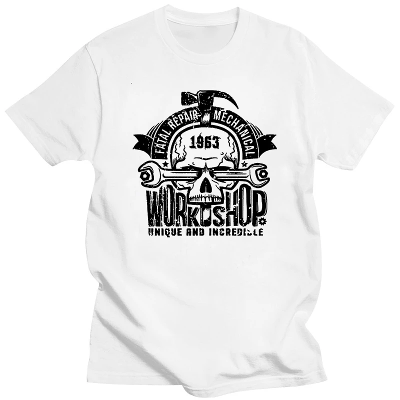 

2019 Summer Fashion Hot REPAIR WORKSHOP SKULL MECHANIC TOOLS WRENCH MOTOR Mens White T-Shirt Tee shirt