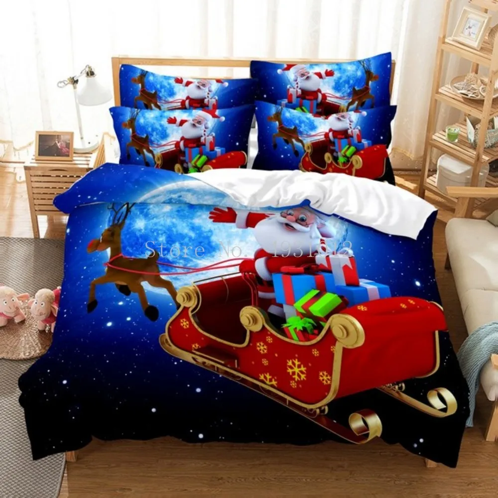 

3D Printing Bedding Set Christmas Polyester Bed Linings 3pcs Home Textiles Sled Santa Duvet Cover with Pillowcase