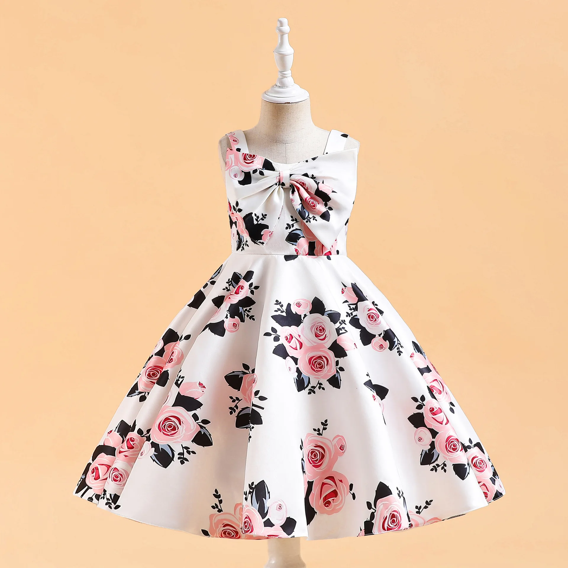 

Атласные платья трапециевидного силуэта с цветочным принтом для маленьких девочек, детей, подружек невесты, на свадьбу, вечеринку, пышные платья для первого причастия