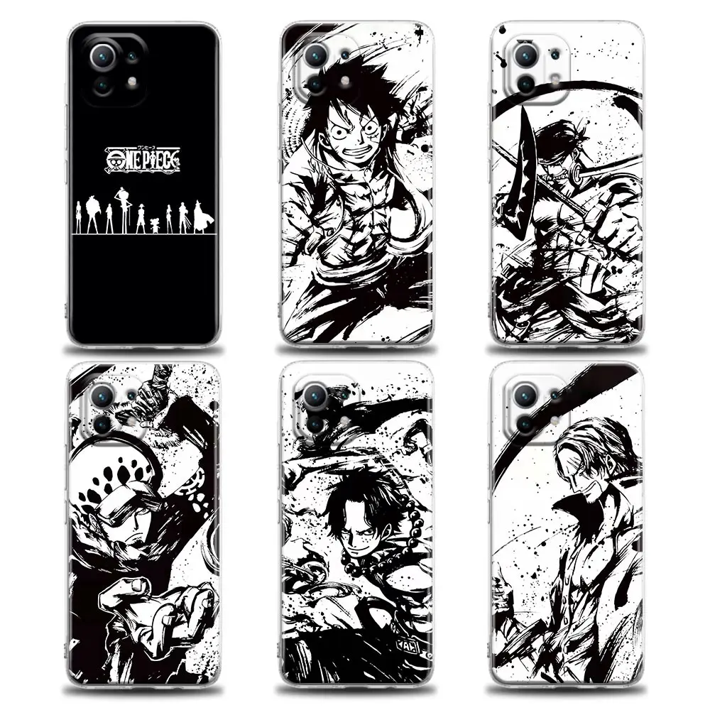 

One Piece Black and White Anime For Xiaomi Mi 10 11 11T Pro Lite 12X POCO X3 F3 NFC Case Clear Cover Phone Case For Redmi 9 10