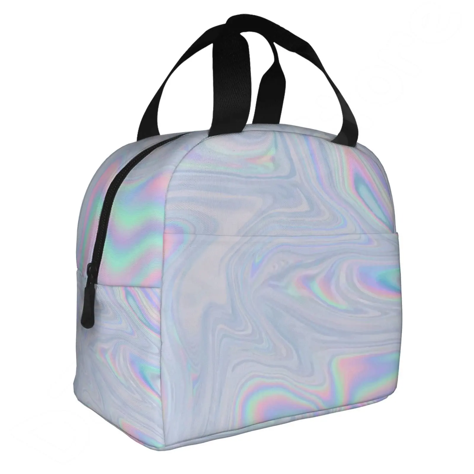 

Holographic Abstract In Pastel Neon Color Insulated Lunch Bag Thermal Bento Lunch Box for Women Girls Boys Cooler Reusable Tote