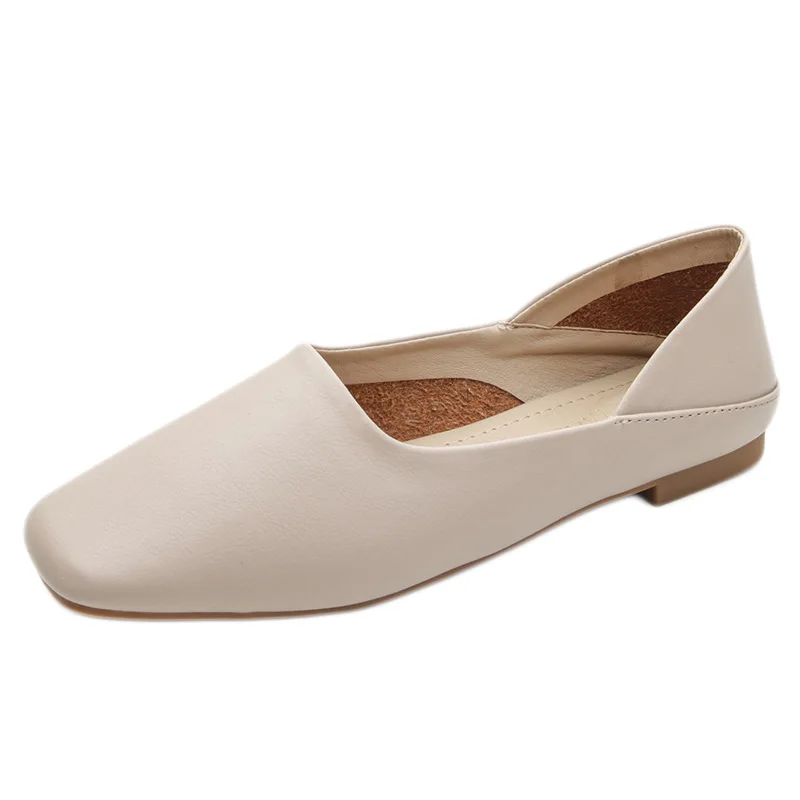 

Leather Square Toe Flats Ballet Shoes Women Slip On Shallow Mouth Loafers Soft Sole Non-slip 2022 Moccasins Big Size35-42
