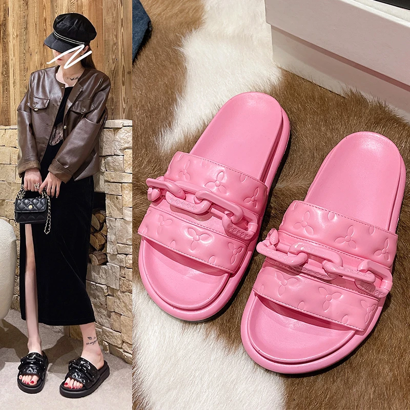 

Сандалии женские с рельефным принтом, пляжные шлепанцы, с резиновой подошвой, на липучке, летняя модель, 2023