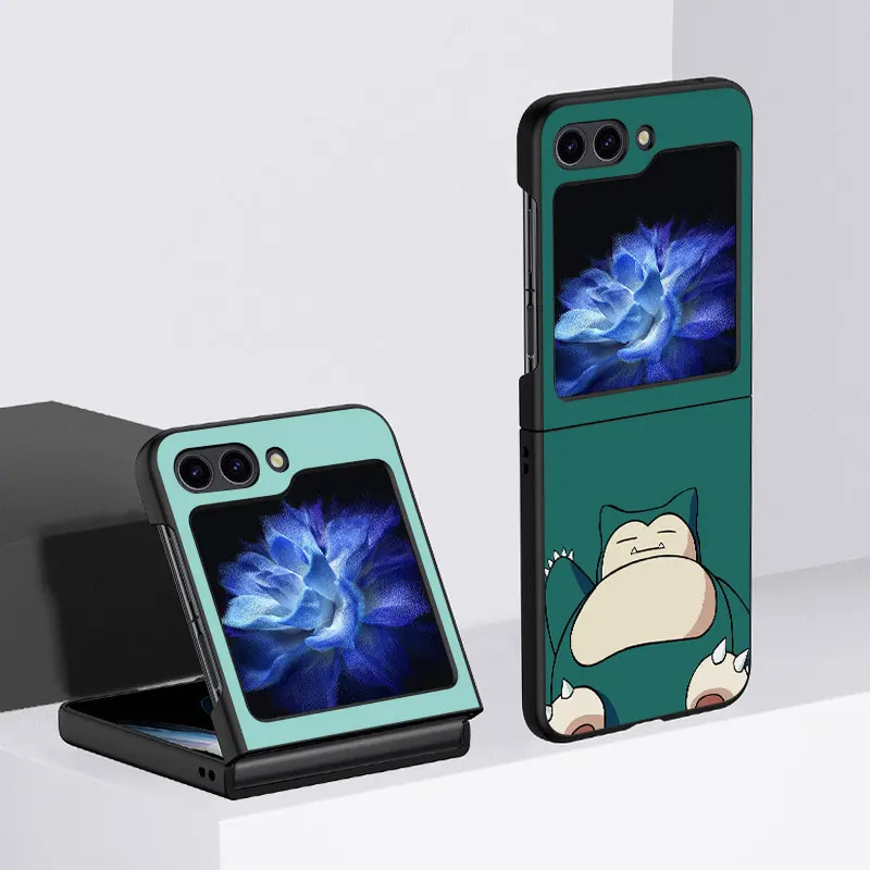 

Japan Anime Pokemon Fundas Case For Samsung Galaxy Z Flip 4 3 5G Black Hard Cell Phone Cover ZFlip5 Clear PC Luxury