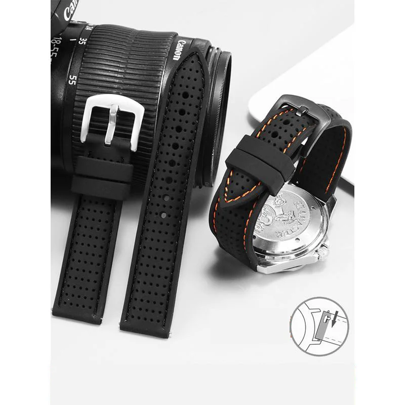 

Soft Silicone Watchband Suitable For Universal Flat Interface Men's Women's Black Rubber Strap Quick Release Design20 22 24mm