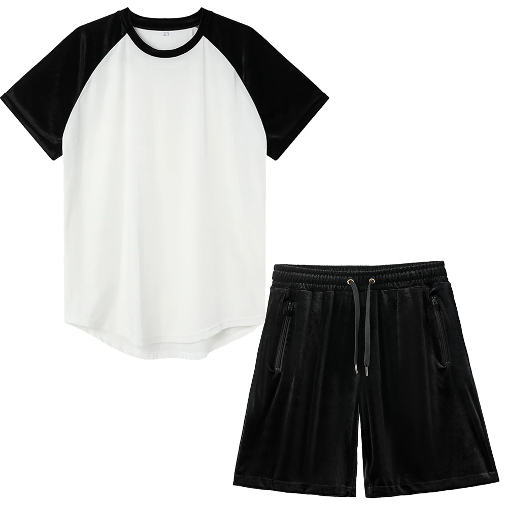 Men Velvet Velour Hip Hop Gym Sports Homewear Short Summer Casual Tracksuits Sets Sweatsuits