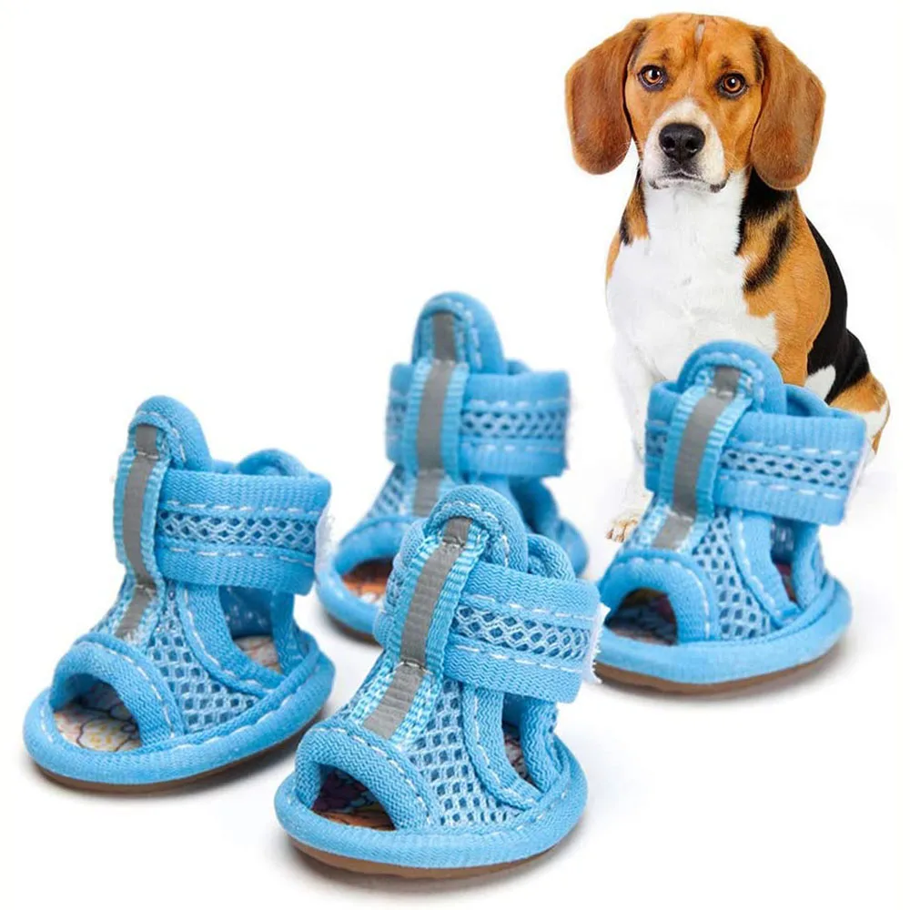 Dog Shoes Pet Boots Breathable Soft Mesh Dog Sandals with Rugged Anti-Slip Sole Adjustable Puppy Dogs Paw Protector for Summer
