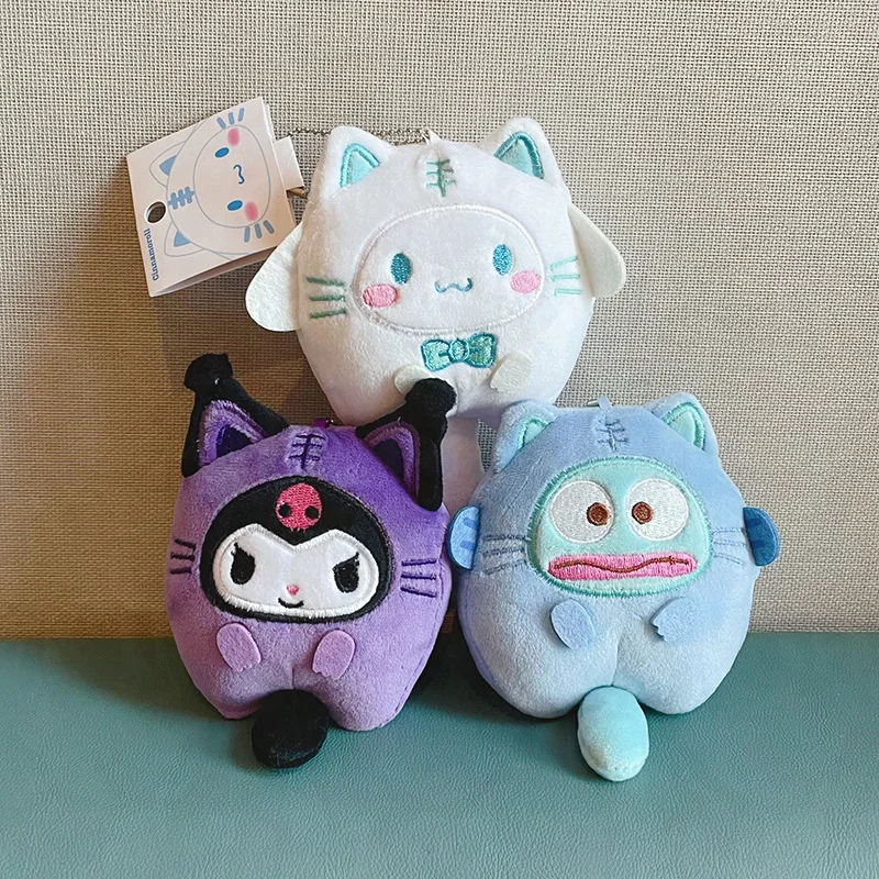 

Cat Cross-dressing Sanrios Kuromi Cinnamoroll Clownfish Plush Childrens Toys Car School Bag Handbag Small Pendant Creative Gift