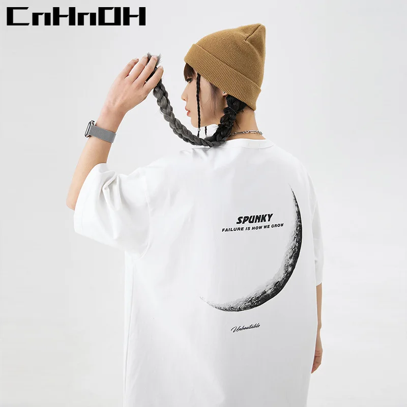 CnHnOH 100% Cotton Japan Top Eclipse Theme Printed T-shirt Unisex 2022 Summer New Trendy Brand Couple Short-sleeved T-shirt