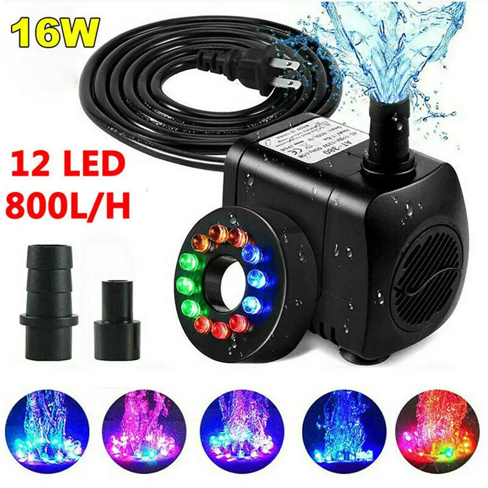 

Submersible Water Pump Ultra Quiet Water Fountain Pump With 12 Lights For Pond Aquarium Fish Tank Aquarium Accessories dropship