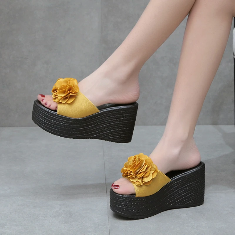 

Туфли женские с красивыми цветами, сандалии на платформе 9 см, высокий каблук, Пляжная повседневная обувь, лето 2022