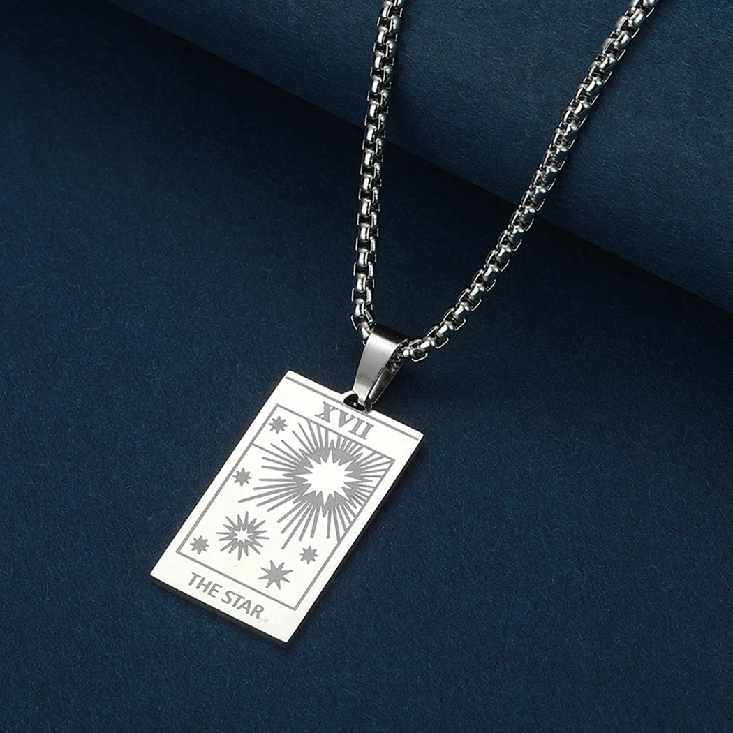 

CHENGXUN Stainless Steel The Star Tarot Cards Pendant Necklace for Men Women Fortune Telling Jewelry BFF Friend Gift