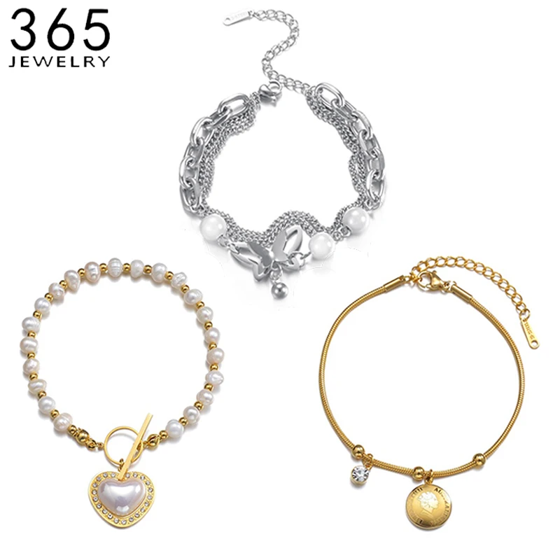 Женский браслет из нержавеющей стали, браслет-цепочка из бусин, сердец, бабочка