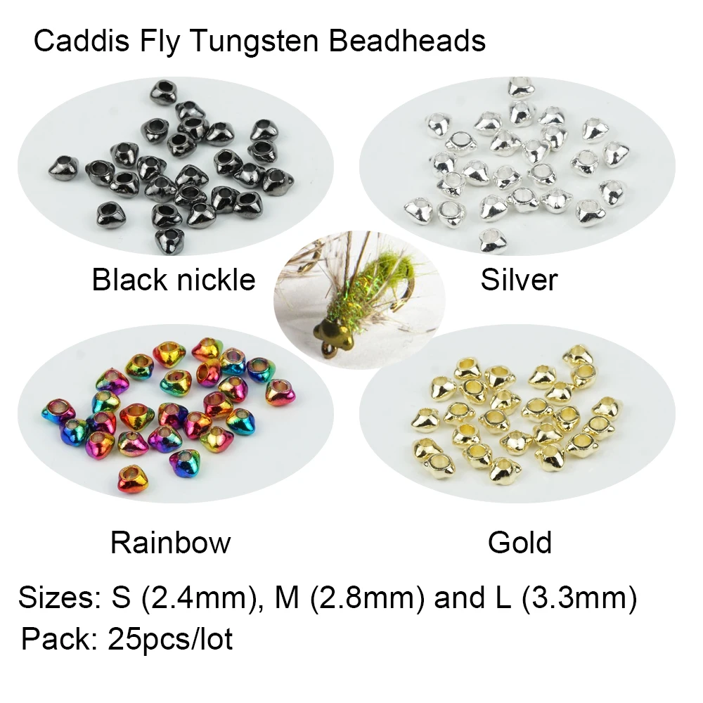 

Aventik 25pcs Fly Fishing Caddis Fly Tungsten Beads Heads Flies Fish Beads Head Fly Tying Accessories L