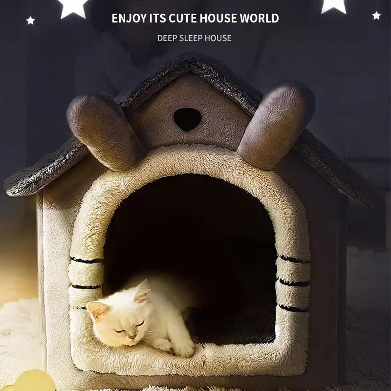

2022New Enclosed Detachable Cat Bed Four Seasons Warm Pet Plush Sleeping Nest Washable Type Soft Cat House Cats Dogs Supplies Cu