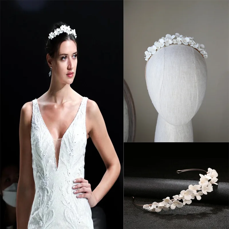 Свадебная тиара в стиле Стразы ручной работы с кристаллами и фарфоровым цветком