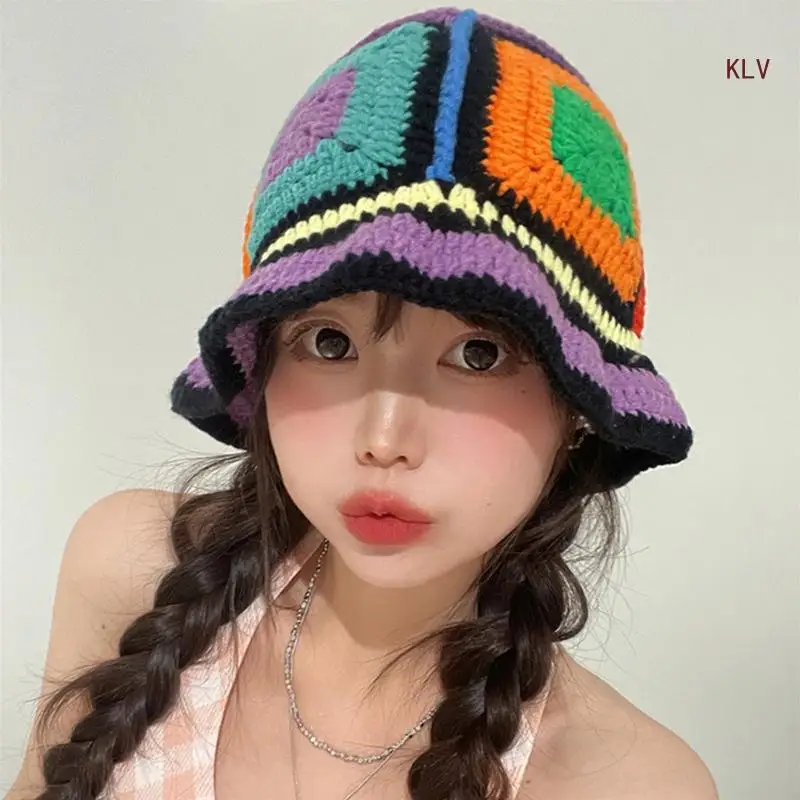 

Summer Color Matching Crochet Bucket Hat Ladies Spring Commute Camping Hollow out Design Fisherman Cap for Girlfriend