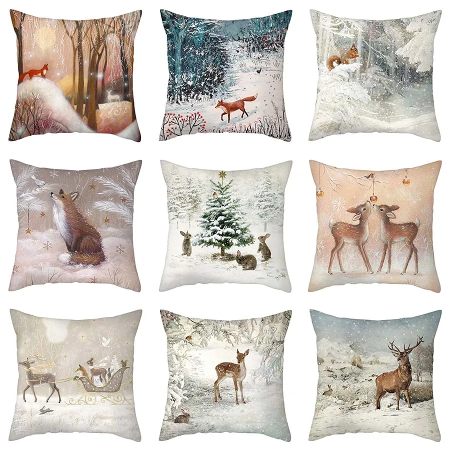 

Home Decor Christmas Rabbit Elk Print Pillowcase Merry Christmas Pillowcase for Bedroom Living Room funda de almohada