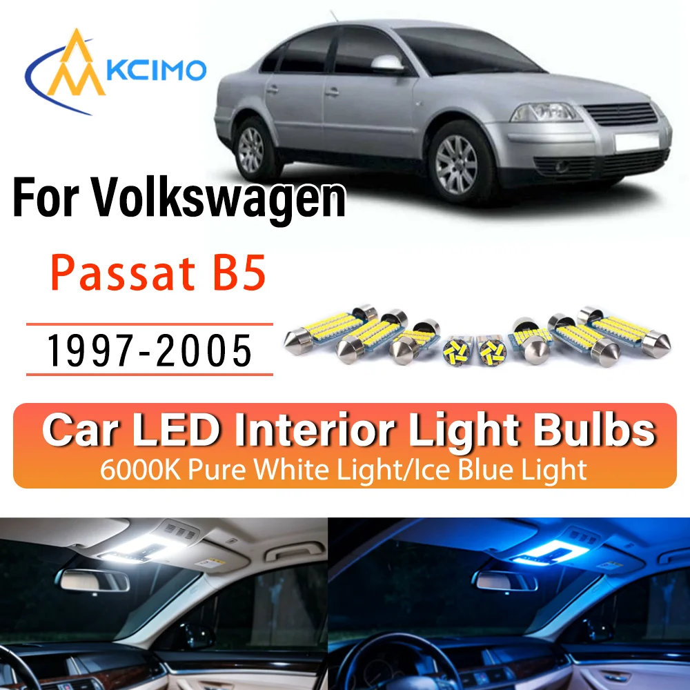 Фото Для Volkswagen Passat B5 1997-2005: Комплект для мгновенной установки, светодиодные внутренние лампы постоянного свечения, улучшенная версия, соответствует оригинальным (OE) лампам потолочного освещения и освещения багажника. №1