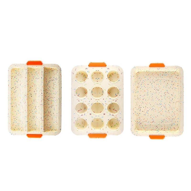 

3 Pcs Silicone Baking Mold 2-Color Cake Mold Toast Mold French Bread Mold Non-Stick Baking Pan