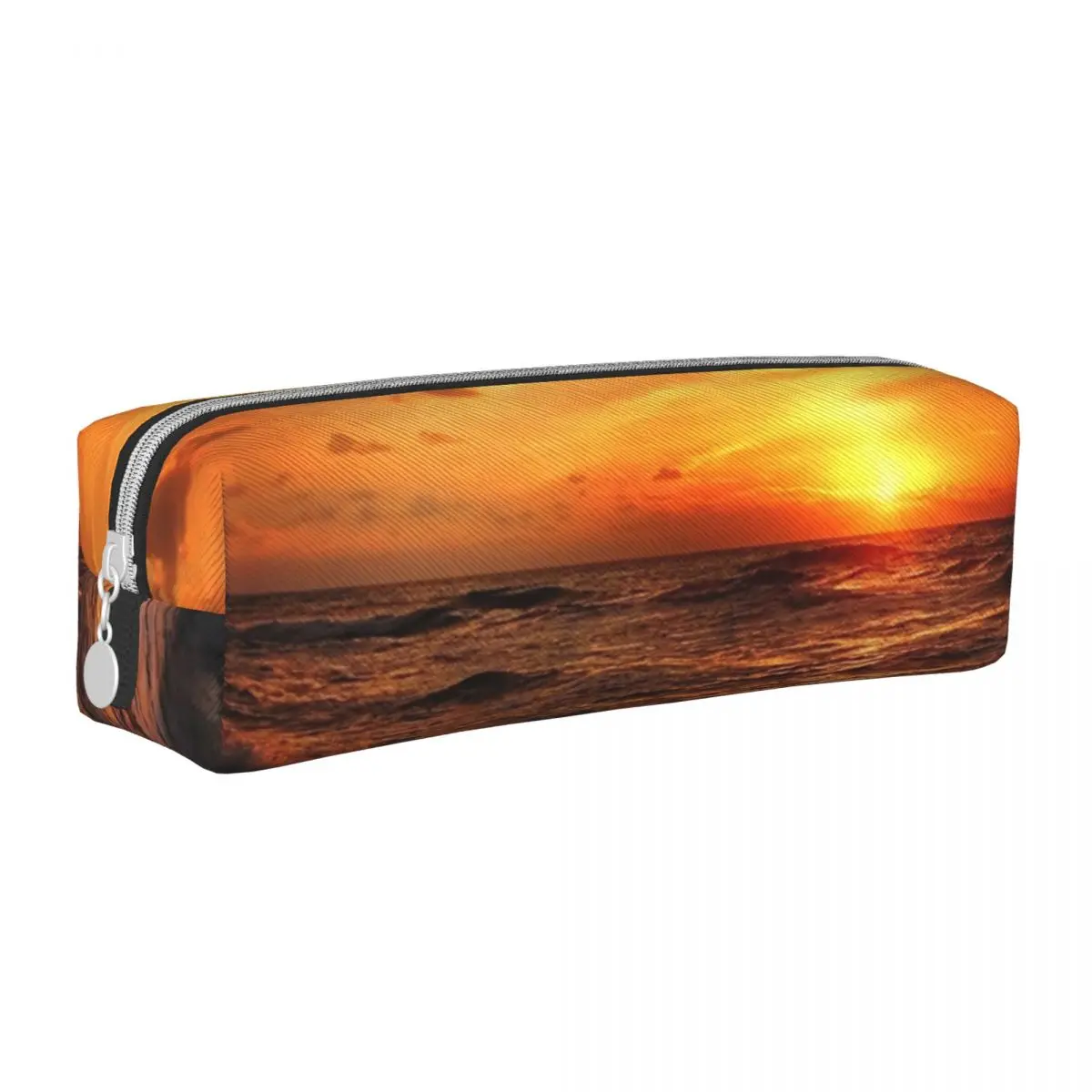 

Sunset Print Square Pencil Case Sea Waves School Cool Leather Pencil Box For Teens Zipper Pen Bags