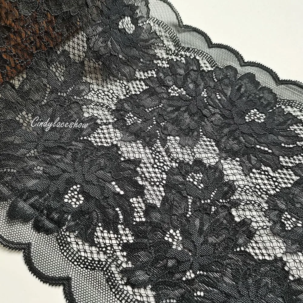 2 ярдов 21 см ширина Цветочная вышивка стрейч эластичная кружевная отделка черный