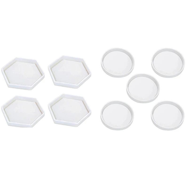 

9 Pcs Clear Epoxy Molds For Casting With Resin, Concrete, Cement And Polymer Clay, 4 Pcs Hexagon & 5 Pcs Round