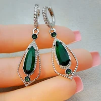 luxury exquisite emerald inlaid zircon earrings european and american womens fashion creative water drop exaggerated earrings