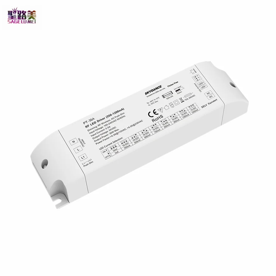 350MA-1200mA 800/900/1050MA RF Dimmable 100-220V AC TO 10-52VDC36W Driver Controller Push-Dim Constant Current LED Power Supply