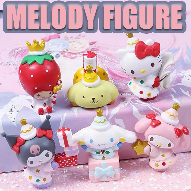 

Фигурка My Melody, фигурки аниме, японская мелодия, Kuromi Cinnamoroll Kt Cat, коллекционные экшн-фигурки, набор из 6 ПВХ материалов