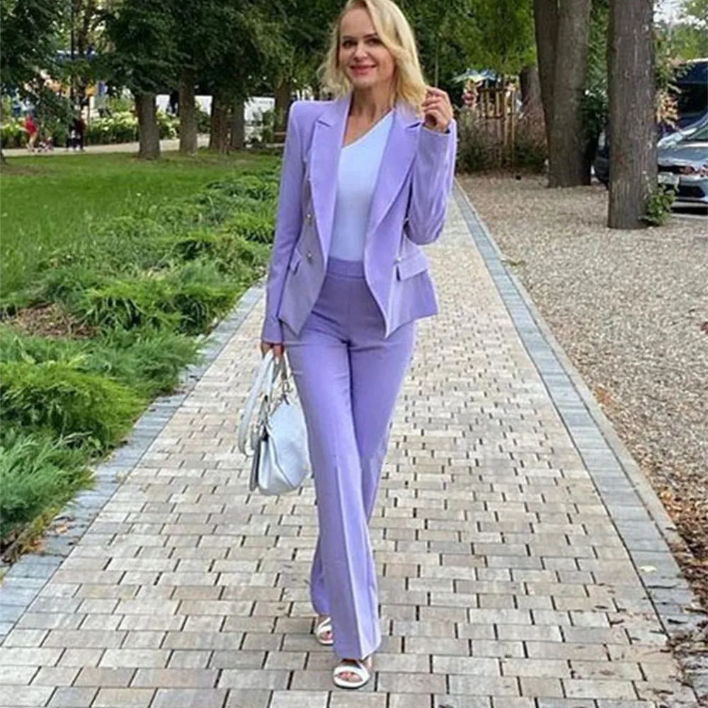 Lilac Women Office Clothes Causal Suit Trousers Two-piece Chic and Elegant Woman Pants Set 2022 Spring and Autumn