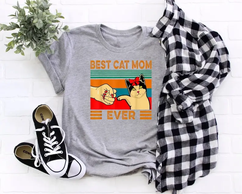 

Best Cat Mom Ever T-Shirt Cat Mama Shirts Vintage Gift Shirt Funny Kawaii 100% Cotton Women Clothings Plus Size Short Sleeve Tee