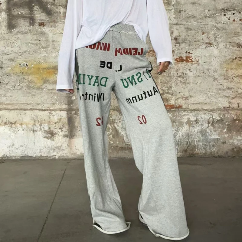 KBQ Hit Color Printting Шикарные свободные брюки для женщин с высокой талией и эластичной