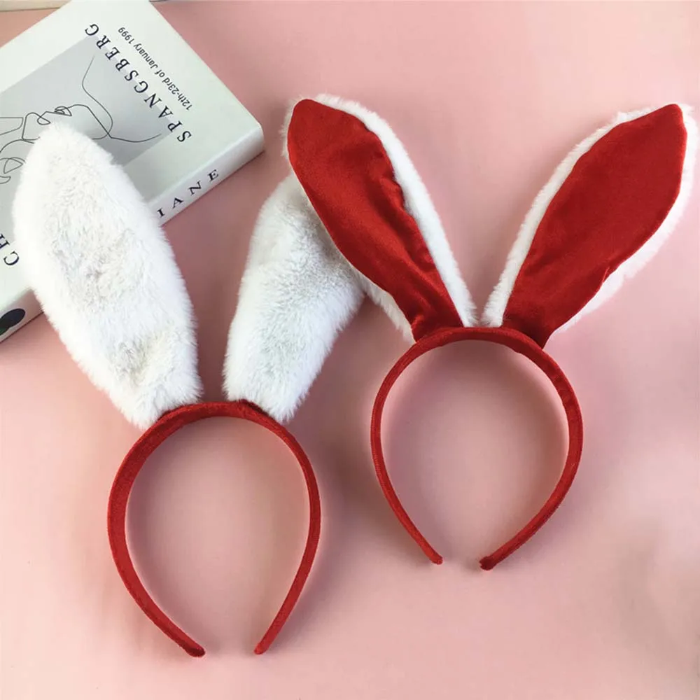 Easter Adult Children Cartoon Red Velvet Rabbit Ears Headband Rabbit Headwear Bunny Hairpin New Year Hair Accessories Hairband