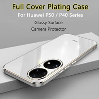 for huawei p50 p40 pro lite ultra thin full cover plating phone case glossy surface soft tpu back camera protector plain shell